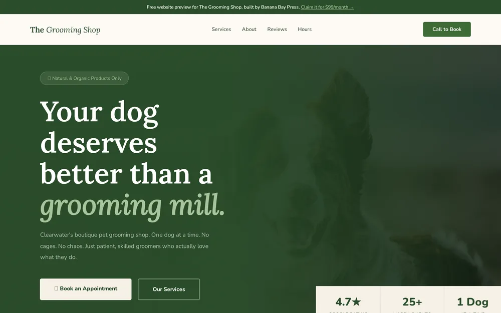 The Grooming Shop website built by Banana Bay Press