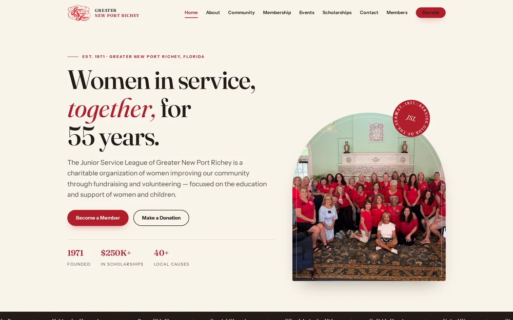 Junior Service League of Greater New Port Richey website built by Banana Bay Press