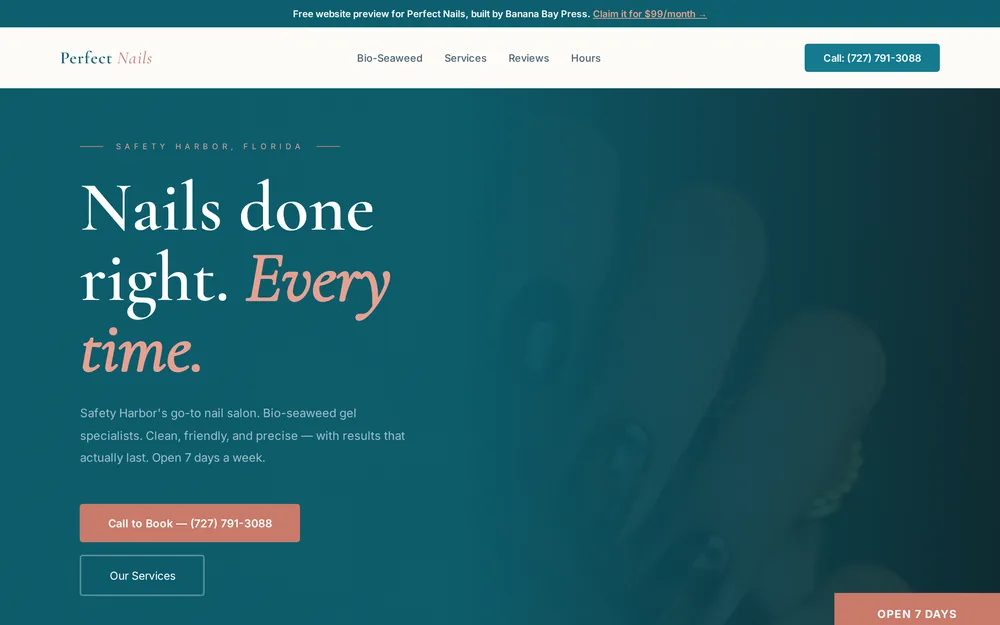 Perfect Nails Safety Harbor website built by Banana Bay Press